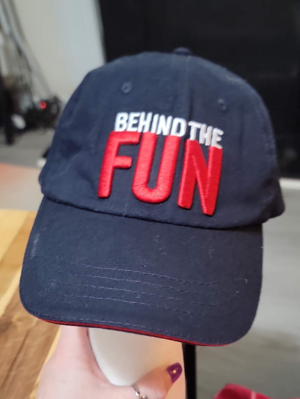 Mens Navy Cap with Red 'FUN' Embroidery